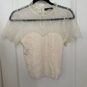 Elegant Cream Lace Overlay Women's Top